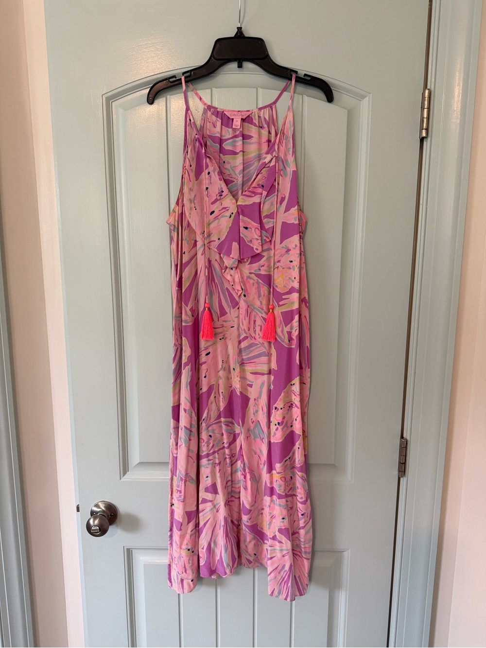 Pink Tropical Print Spaghetti Strap Maxi Dress